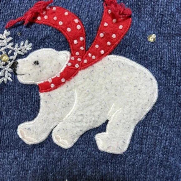 Vintage Polar Bear Holiday Womens Sweater Cardigan Y2K Winter Embroidered Zip L - Picture 4 of 13